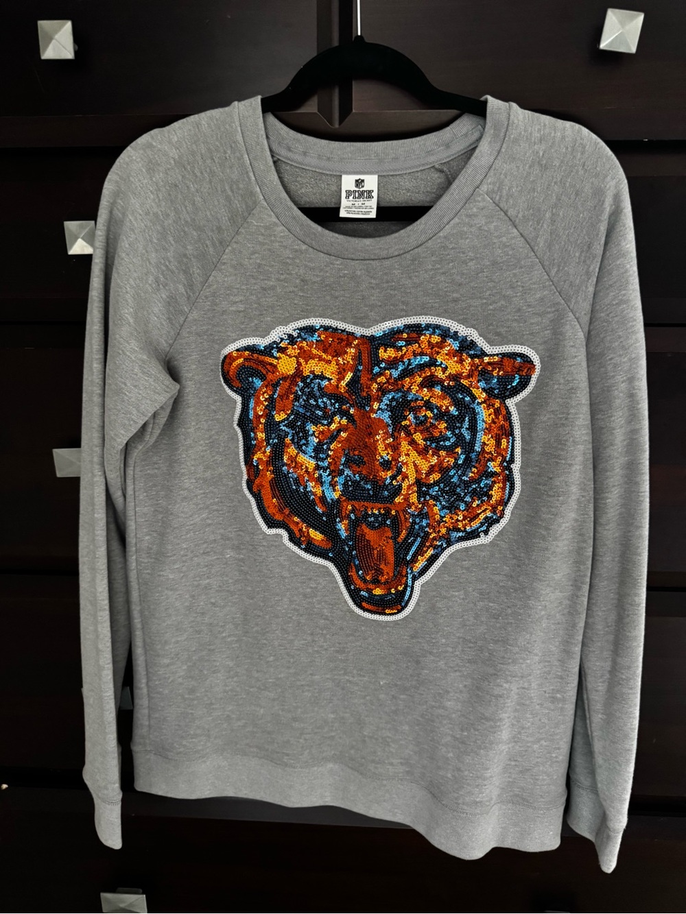 PINK Victoria's Secret Grey Crewneck Sweatshirt with Orange & Blue Sequin Tiger